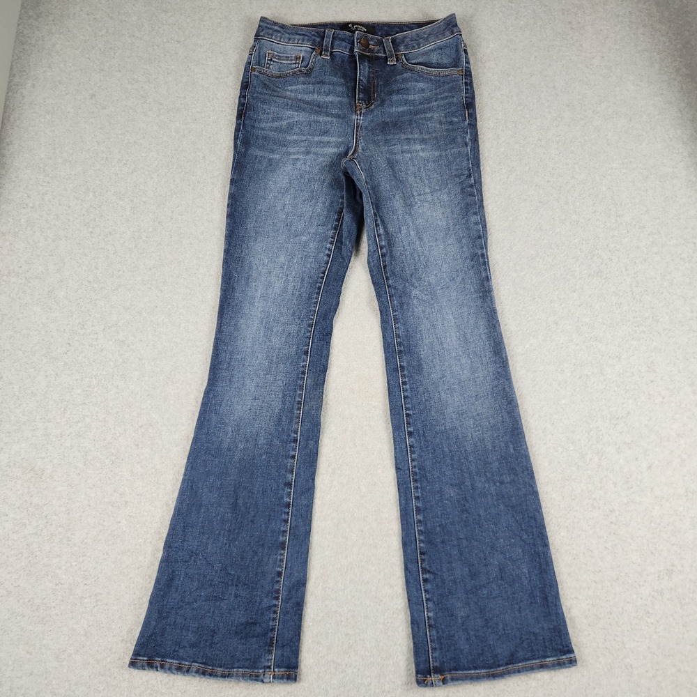d. jeans Flare Womens 2 Blue Denim Whiskered Cotton Medium Wash Stretch Mid Rise